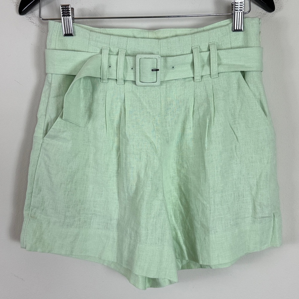 Abercrombie & Fitch‎ Linen Blend Belted High Rise Mint Green Shorts Size Small